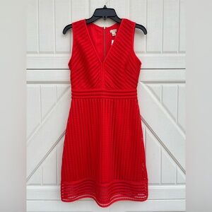 J.Crew Red Openwork Lace Fit & Flare Dress Size 2 NWT Sleeveless Cocktail Party